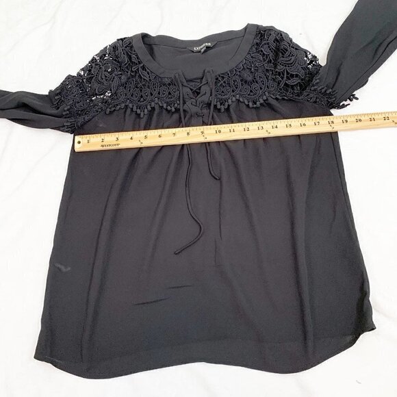 Express black lace detail long sleeve lightweight flowy blouse top shirt - Small - Picture 8 of 9